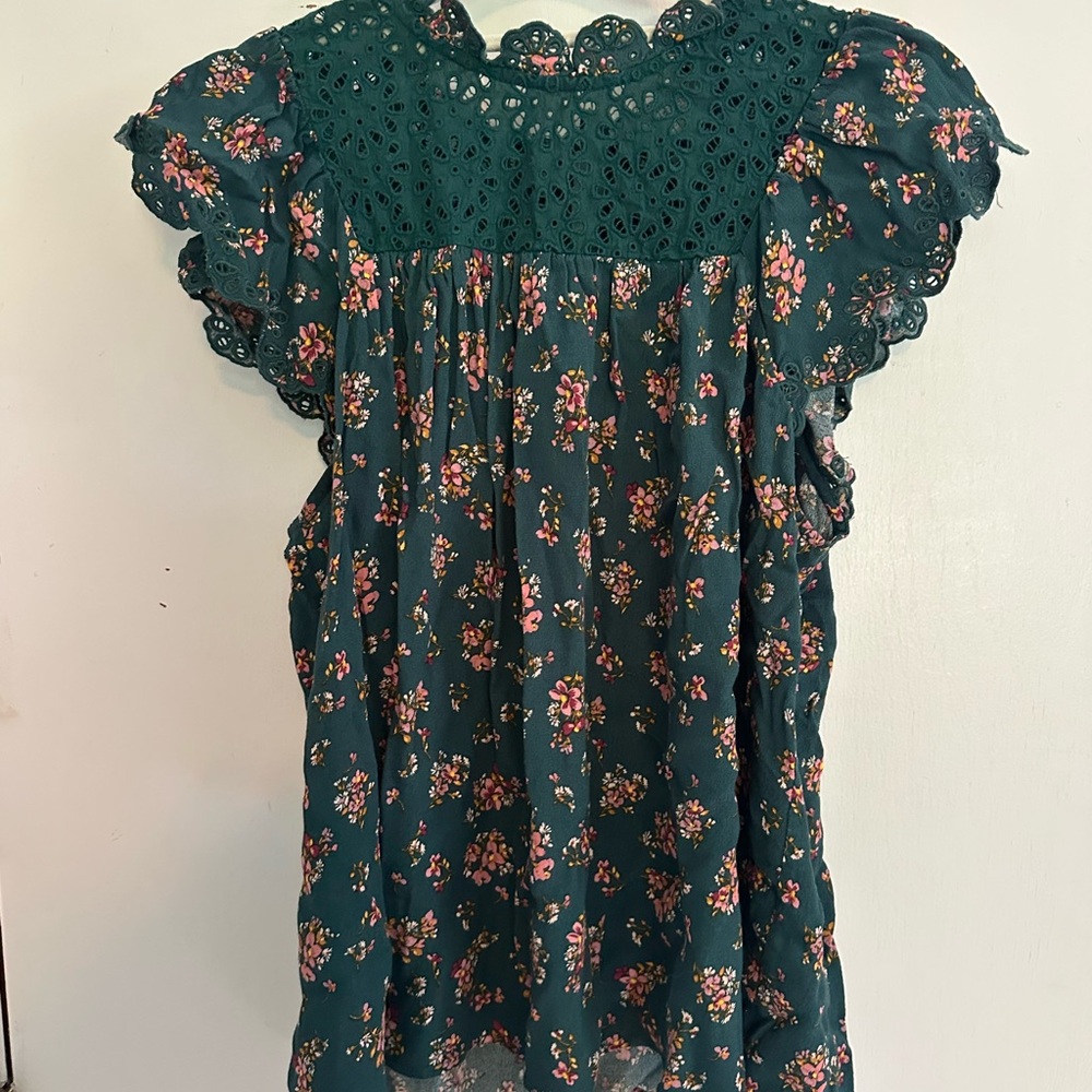 Daniel Rainn Floral Green Lace Women's Top | 0X